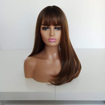 Peruka brąz z grzywką czekolada + czepek GRATIS!