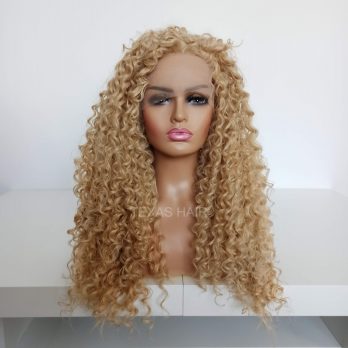 Peruka LACE FRONT blond kręcona afro + czepek GRATIS!