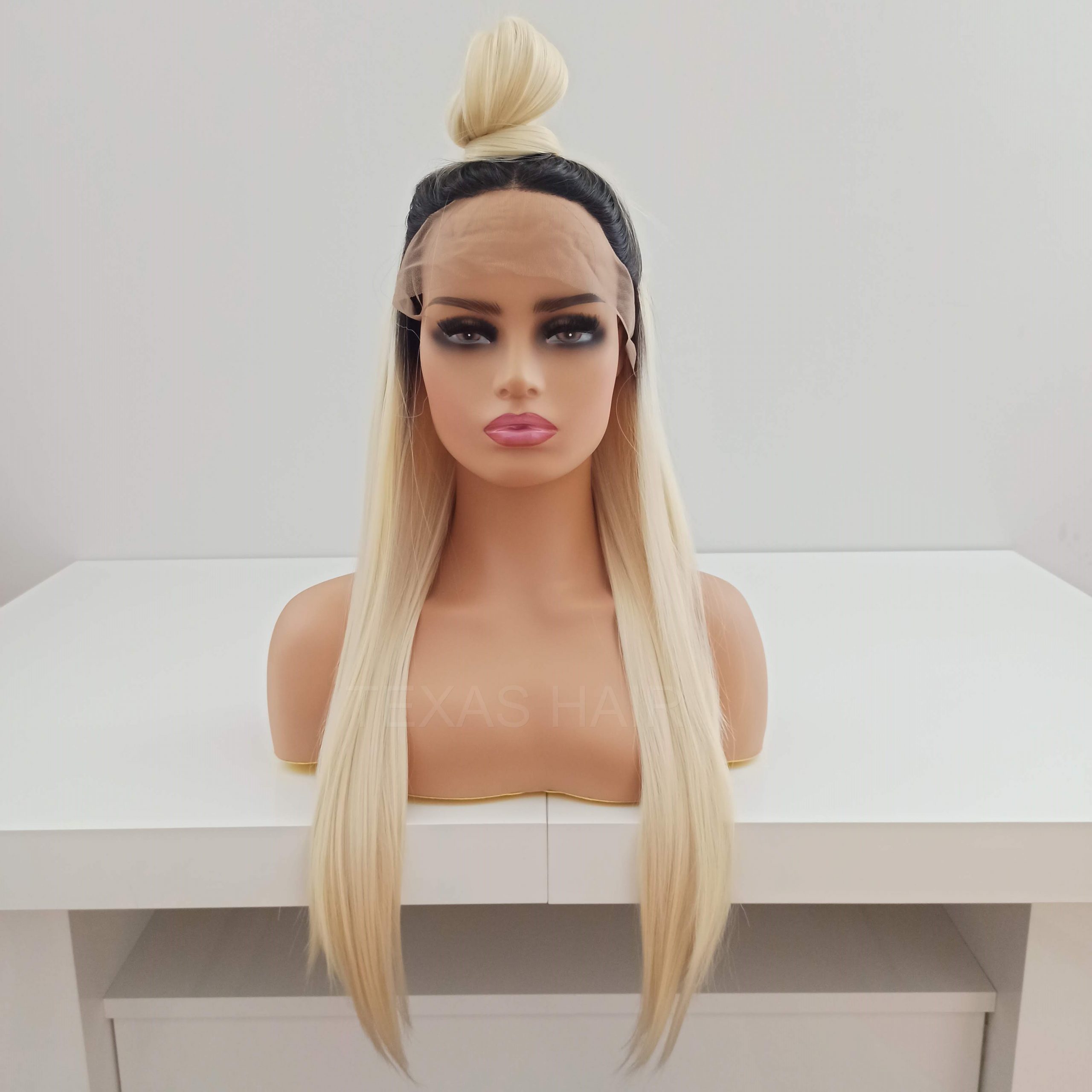 Peruka LACE FRONT jasny blond odrost 40 / 55 / 80 cm + czepek GRATIS!