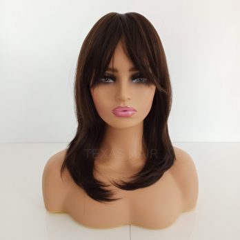 Peruka brąz z grzywką + czepek GRATIS!