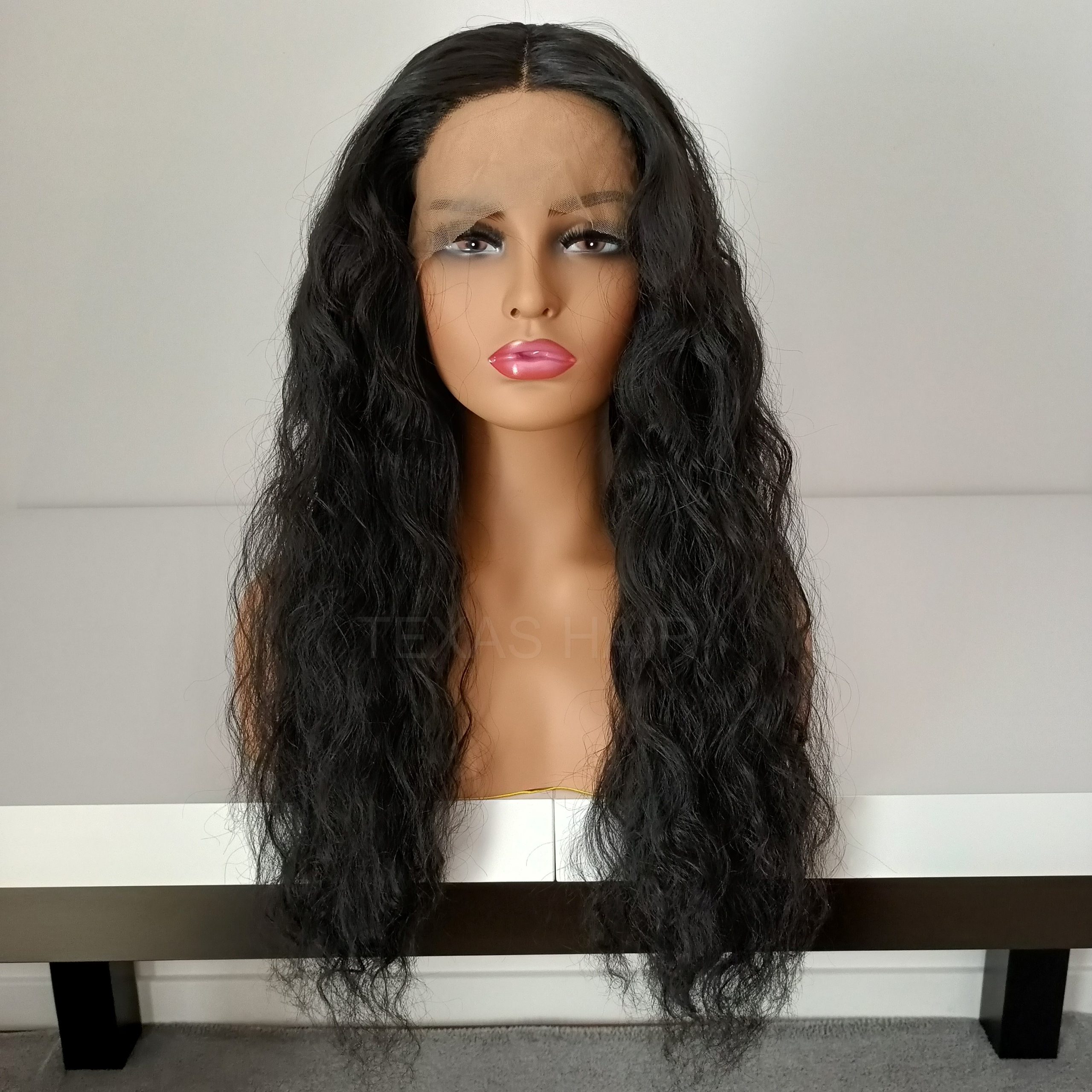 Peruka LACE FRONT czarna fale 40 / 55 / 80 cm + czepek GRATIS!