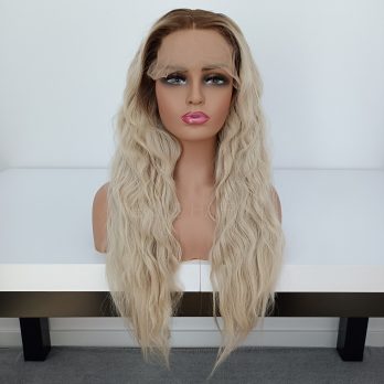 Peruka LACE FRONT platynowy blond fale 40 / 55 / 80 cm + czepek GRATIS!