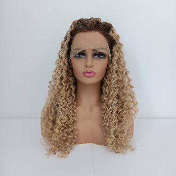 Peruka LACE FRONT blond ombre kręcona afro + czepek GRATIS!