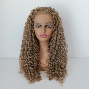 Peruka LACE FRONT ciemny blond kręcona afro + czepek GRATIS!